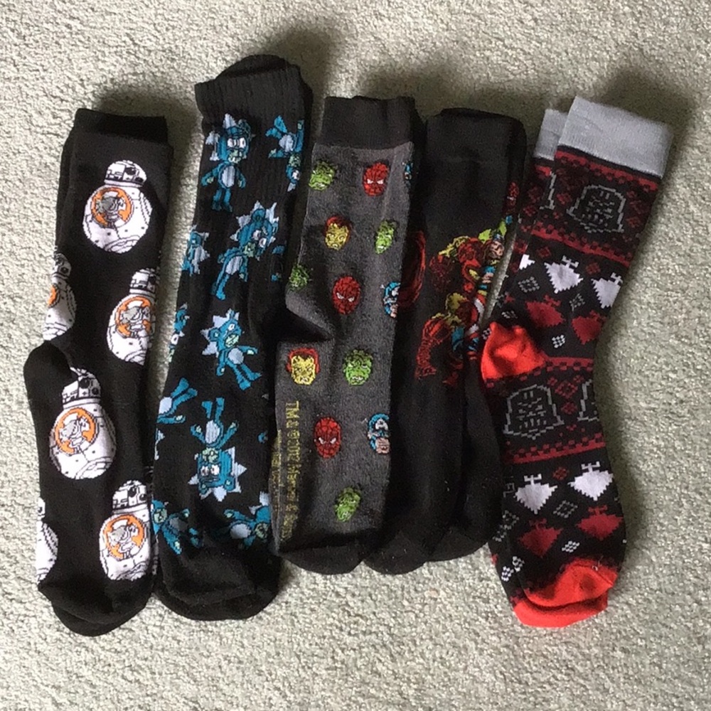 Men's Assorted Character Socks - Black, Gray, Red